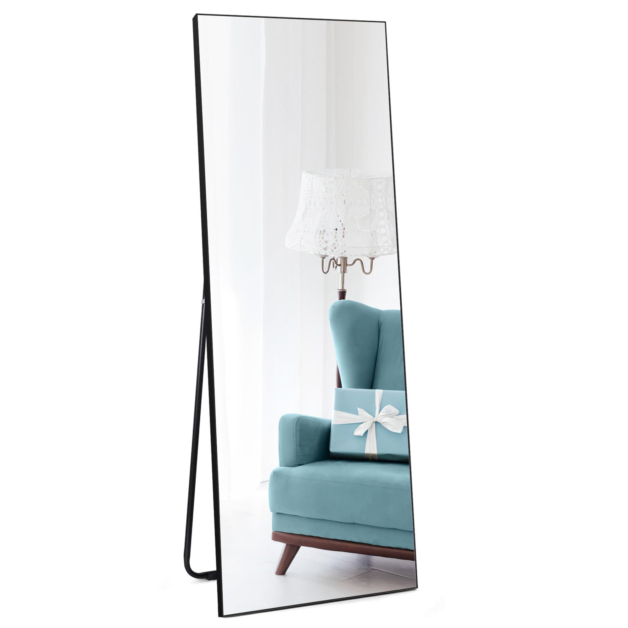 Vasemouh 140 x 41 cm, witte wandspiegel, explosiebestendig, volledige voet, opvouwbare spiegel om op de vloer neer te zetten, voor slaapkamer, woonkamer