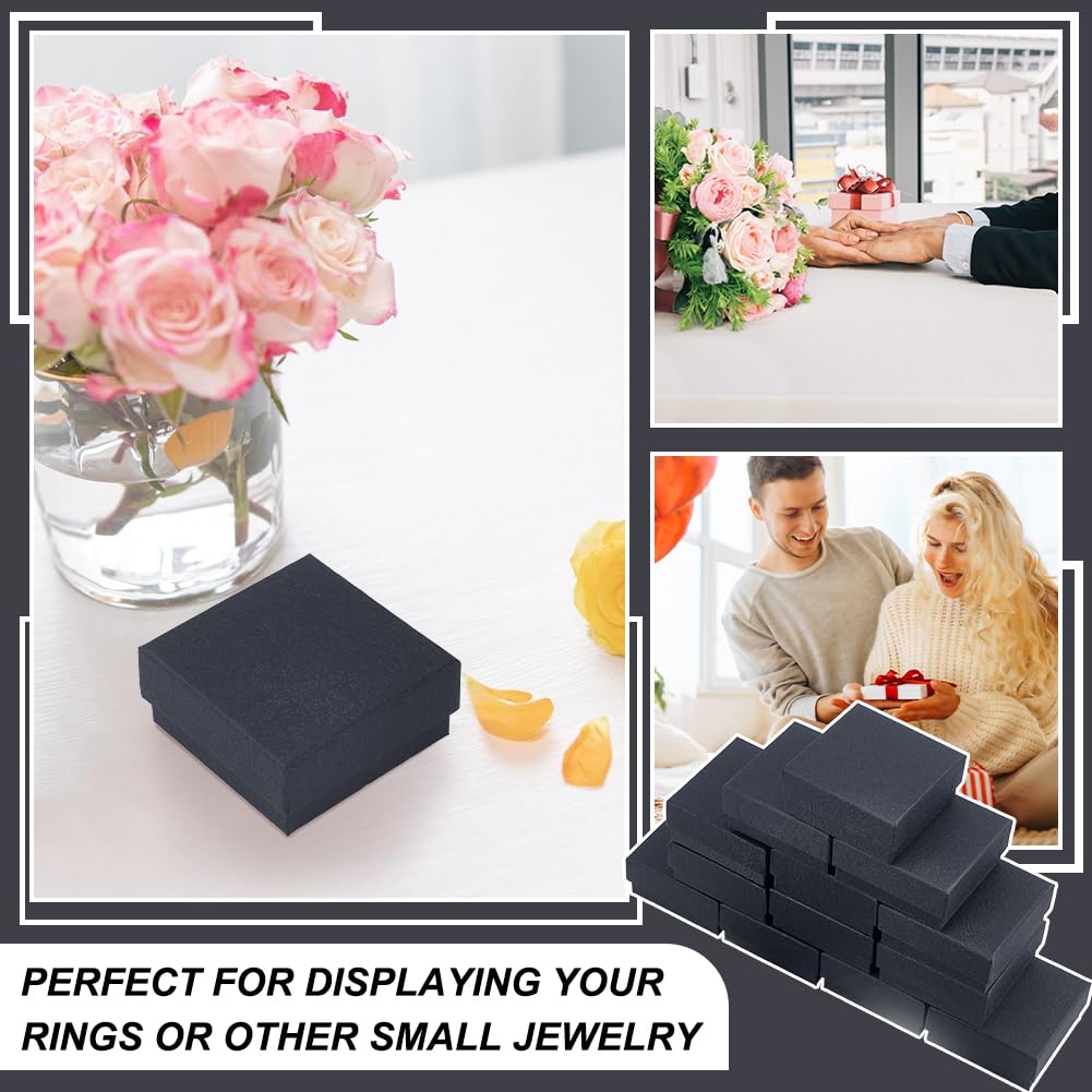 nbeads 16 Stk. Textur Papier Schmuck Geschenk Boxen, 9.1x9.1x2.9cm Schmuck Aufbewahrungsbox mit Schwamm Matte Geschenkboxen mit Deckel Verpackungsboxen für Ring Halskette Armband, Schwarz