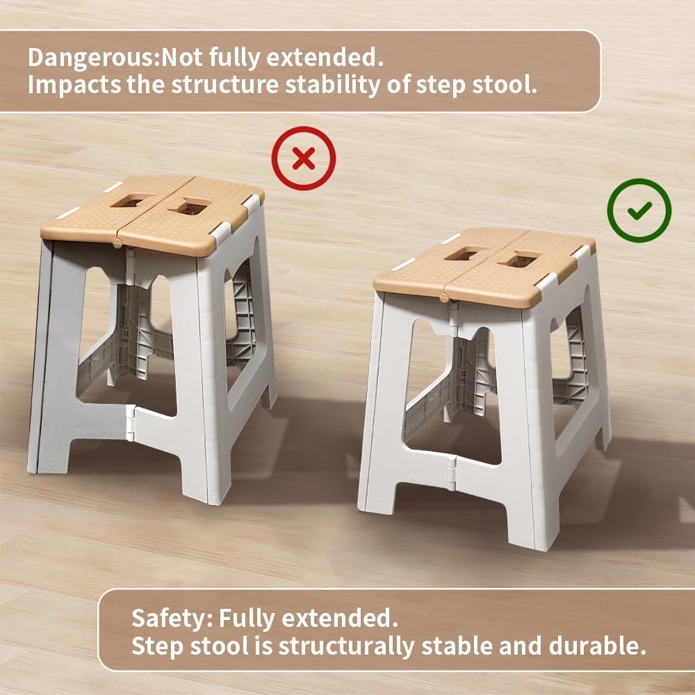 PROSFIA Premium Folding Step Stool for Adults and Kids Non-Slip Folding Stools with Portable Handle, Compact Plastic Foldable Step Stool for Bathroom,Bedroom, Kitchen (Brown) 2