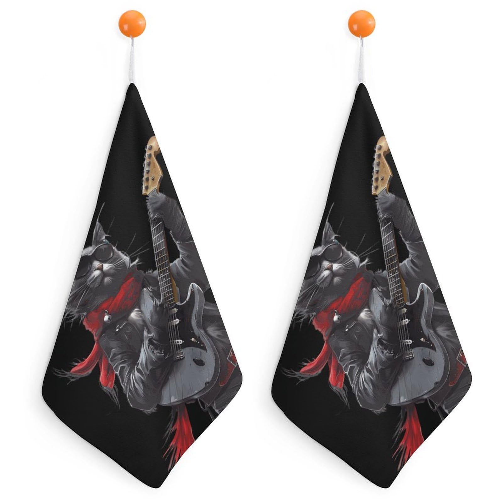 TXFBTRFSA Rocks-Cat Playing Guitar Hand Towels with Hanging Loop Kitchen Towel Handkerchiefs Cleaning Cloths