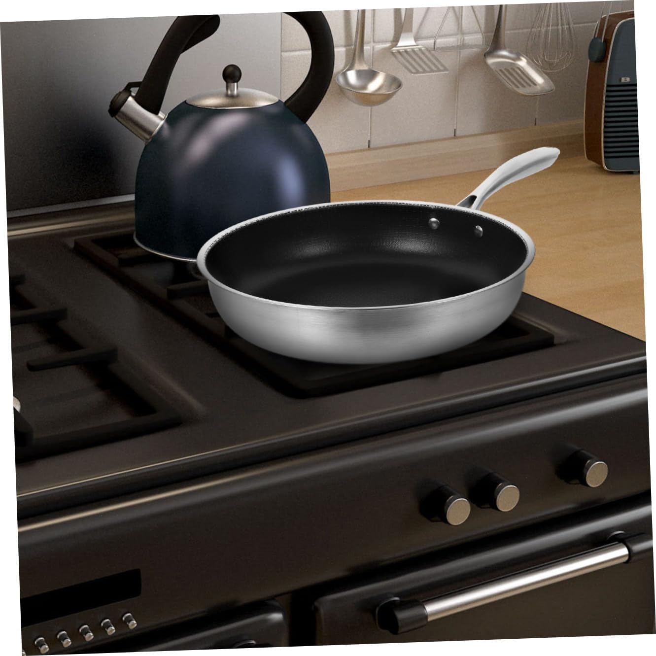 Padella per Friggere Uova 28 CM in Acciaio Inox Struttura a Nido d'Ape, Resistente e Lavabile in Lavastoviglie, per Uso Domestico e Professionale