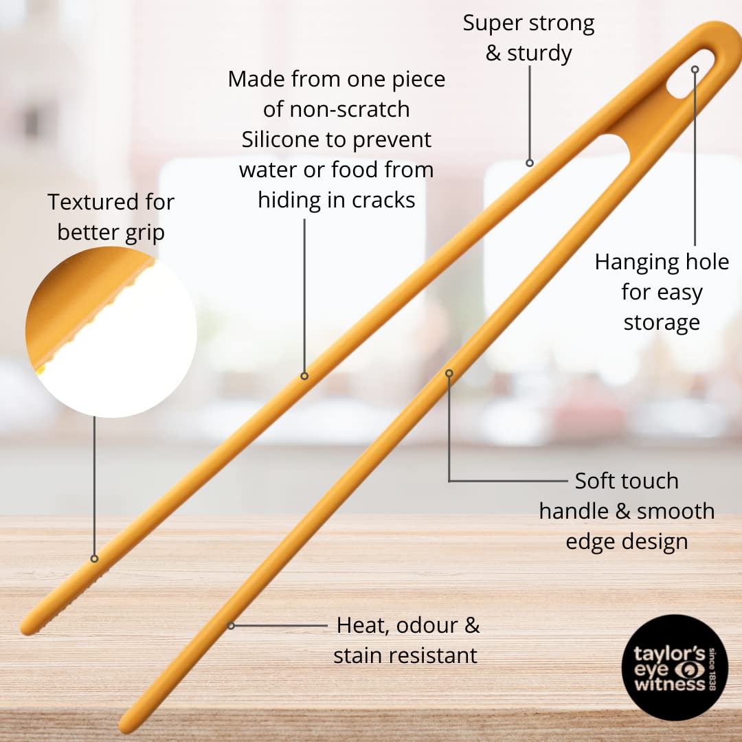 Taylors Eye Witness Large Yellow Silicone Gripping Tongs - Dishwasher Safe, Non-Scratch Grip Heads, Heat Resistant (260°C/500°F) - Image 4