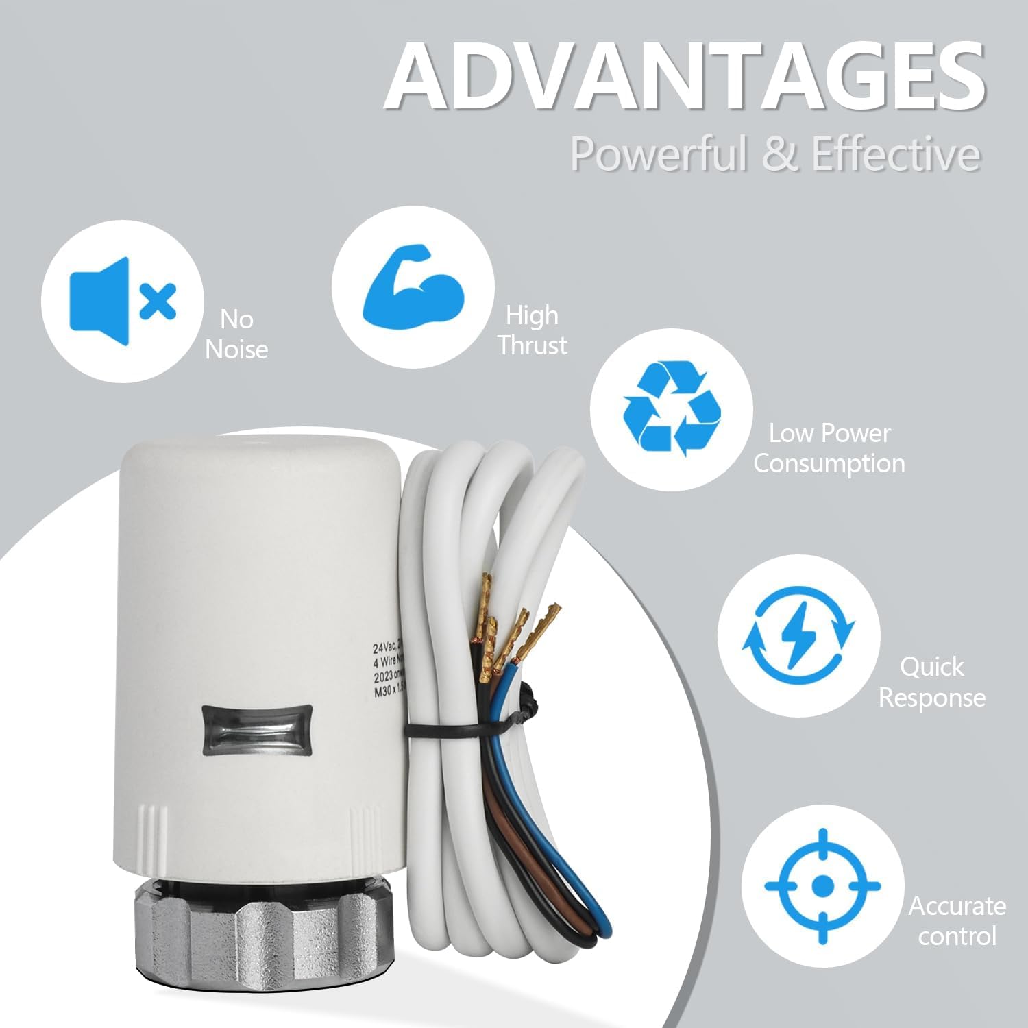 WiseWater Attuatore termico elettrico a 4 fili, 24 V, normalmente chiuso con filettatura M30 x 1,5, risparmio energetico, confezione da 2 per collettori radianti PEX, valvole di zona e sistemi di