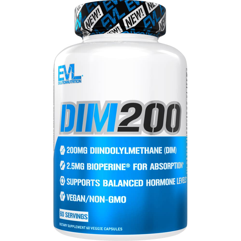 EVL Diindolylmethane Supplement for Men - Advanced DIM 200mg with Dim Plus Bioperine for Enhanced Absorption - Vegan Non-GMO Hormone Balance Supplement for Enhanced Energy Mood and Performance