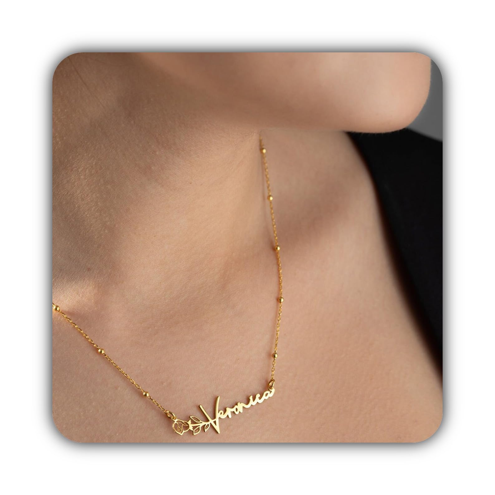 14K oro fiore di nascita collana con nome, su misura argento targhetta con nome delicato mamma novembre gioiello