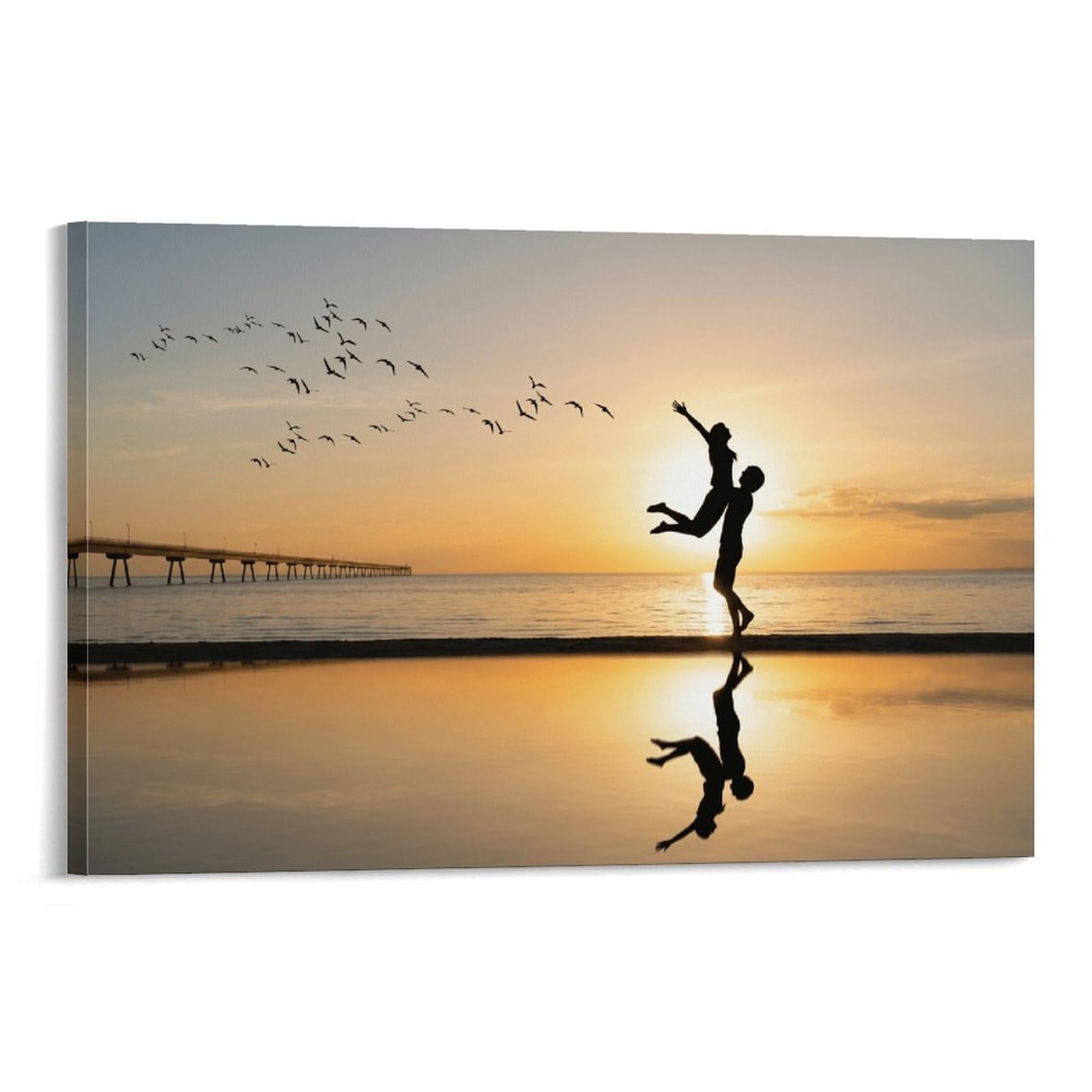 XPASHIQWC Sunset Sea Poster Artwork Hugging Couple Canvas Prints Picture Modern Wall Art Picture Wall Hanging for Living Room Bedroom Home Decorations 08x12inch(20x30cm)
