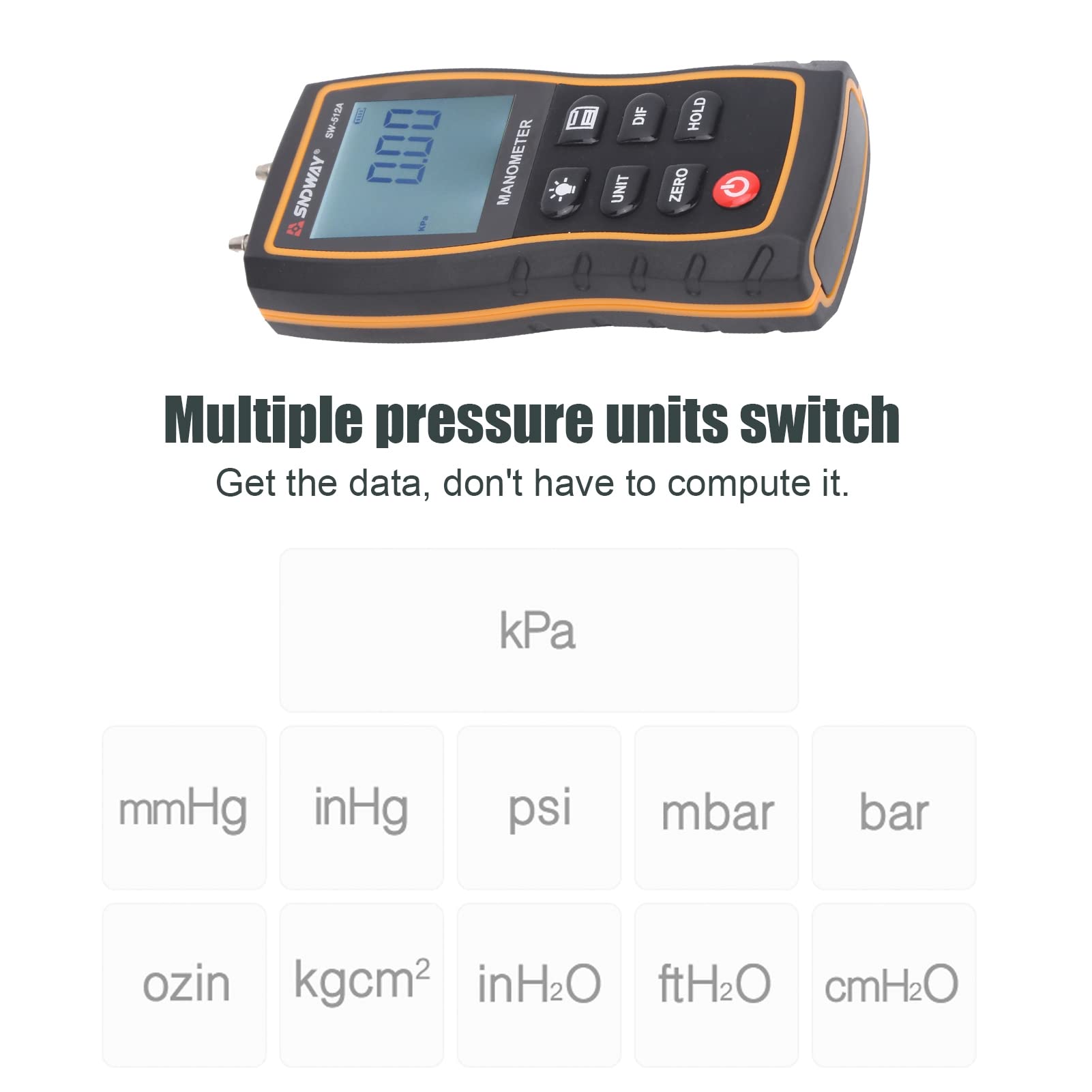 VBESTLIFE Manometro Digitale, Misuratore di Pressione Dell'aria HVAC Portatile SW‑512A, Misuratore di Pressione Dell'aria Professionale, Misuratore di Pressione Differenziale, Monitor del Manometro