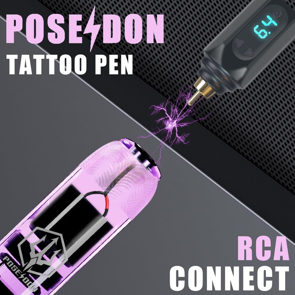 POSEIDON Wireless Tattoo Machine Kit - Tattoo Gun Kit with 10 Pcs