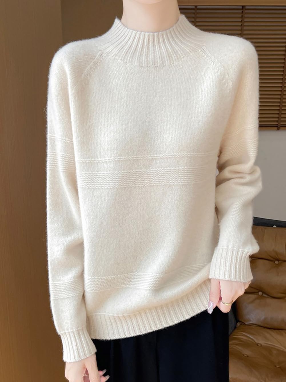100% Merino Wool Sweaters for Women's Fall Winter Knitted Thick Warm Pullover Long Sleeves Turtleneck(WQ710) - Image 6