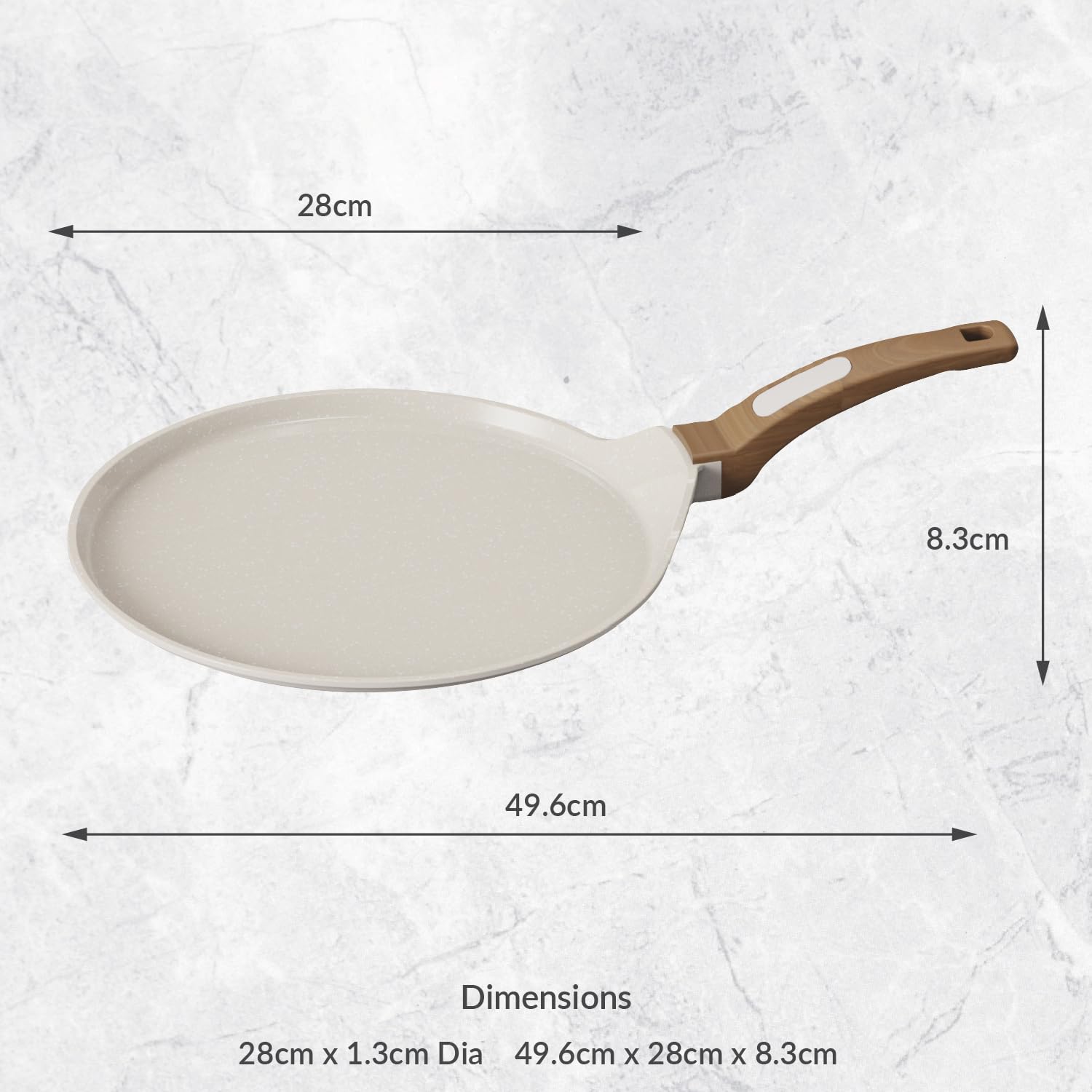 Cooksmart Signature Crêpe-Pfanne, 28 cm, elfenbeinfarben, Aluminiumguss, Keramik, antihaftbeschichtet, für Induktions-, Gas-, Keramik- und Elektroherde geeignet, spülmaschinenfest, ergonomischer Griff