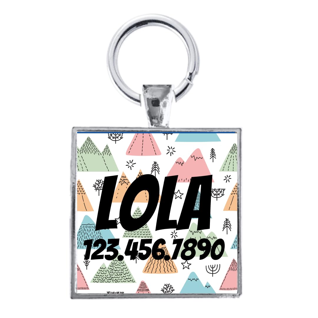 Mountain Print Ourtdoors Personalized Square Pet ID Tag for Dogs and Cats