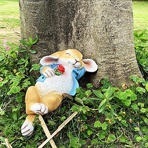 iRonrain Garden Statues Rabbit, Fantasy Bunny Outdoor Art Décor Animal Figurines Ornament for Thanksgiving Day, Christmas Statue Decorations for Garden Yard Lawn Indoor Sculpture (Blue).