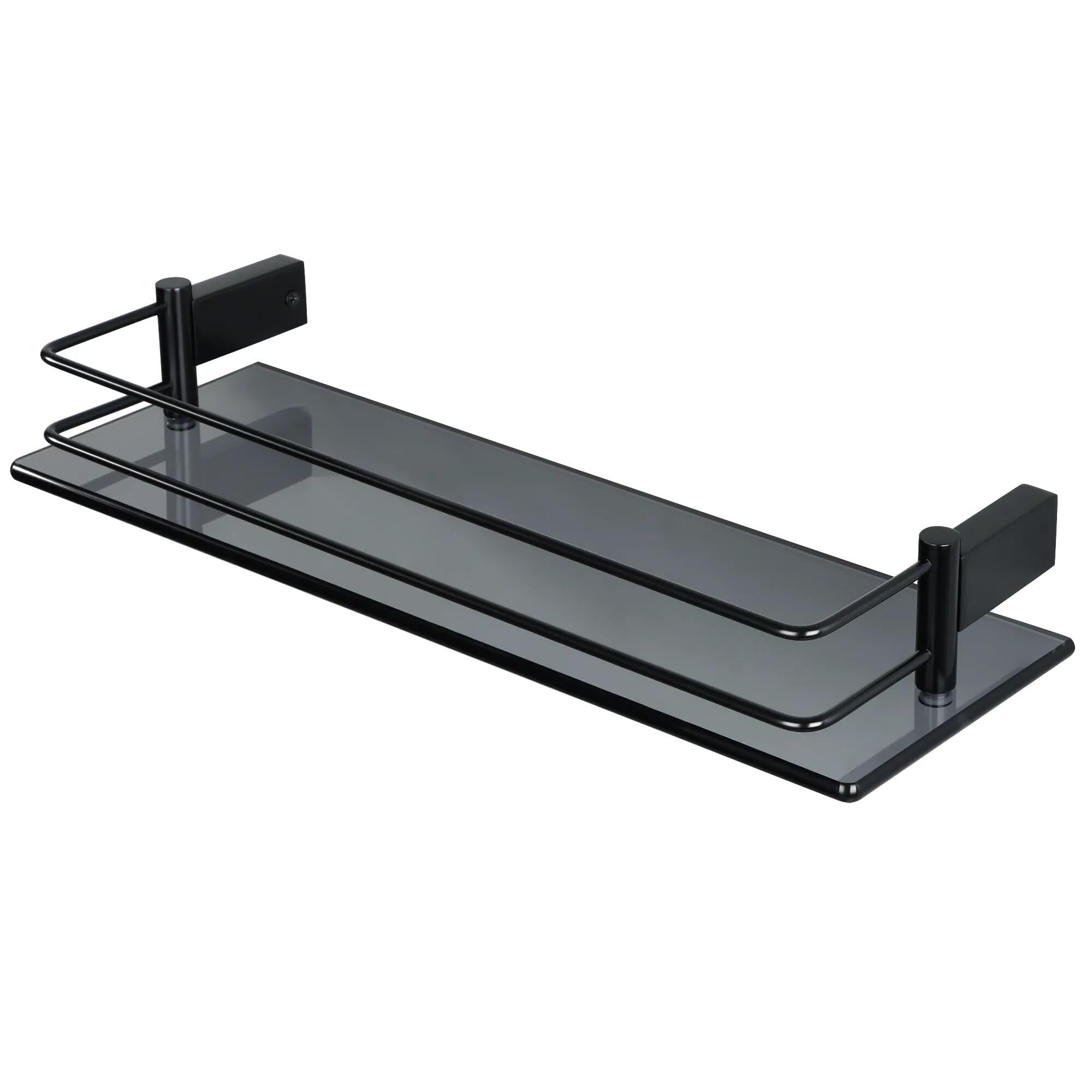 GTFDXJ Shower Caddy Wall Mounted Glass Shelf Bathroom Shelf 8MM Thick Shower Tempered Glass Rectangular Stainless Steel Bracket