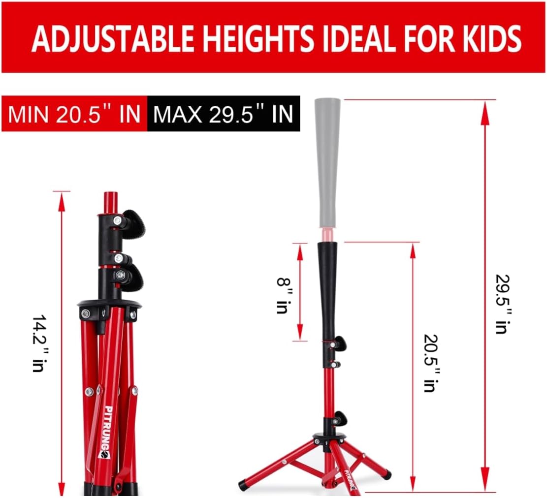 Baseball Softball Tee for Kids Toddles Youth Batting Hitting Tee T Ball Set Stand for Baseball Trainer Easy Adjustable Height 20.5''-29.5''Portable w/Carry Bag for Indoor Outdoor