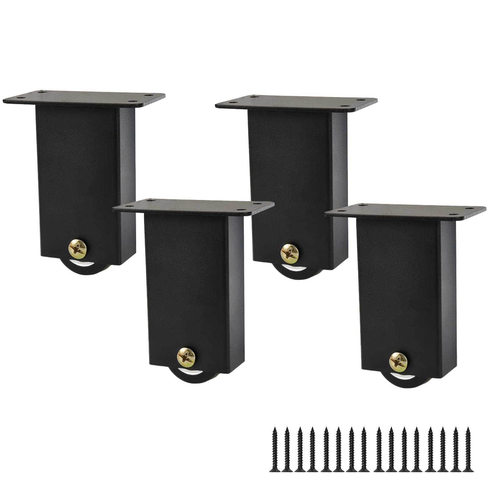 4pcs Steel Furniture Feet with Wheels Movable Legs for Sofa TV Cabinet Coffee Table Desk (Height 4-Inch Black)