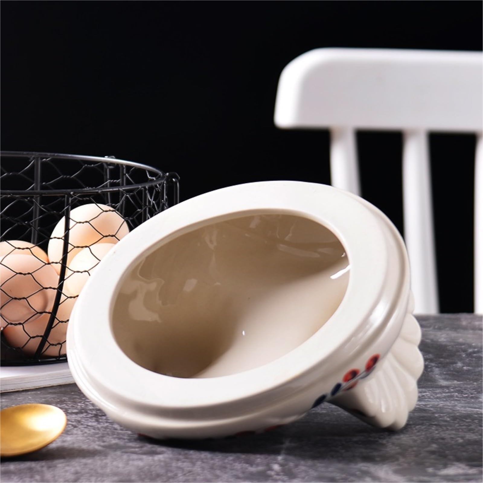 Cesta para La Recogida De Huevos Cesta De Huevos Alambre Metal para Almacenamiento Cocina, Caja Organizadora Frescos con Cubierta Pollo Granja Cerámica para Mostrador