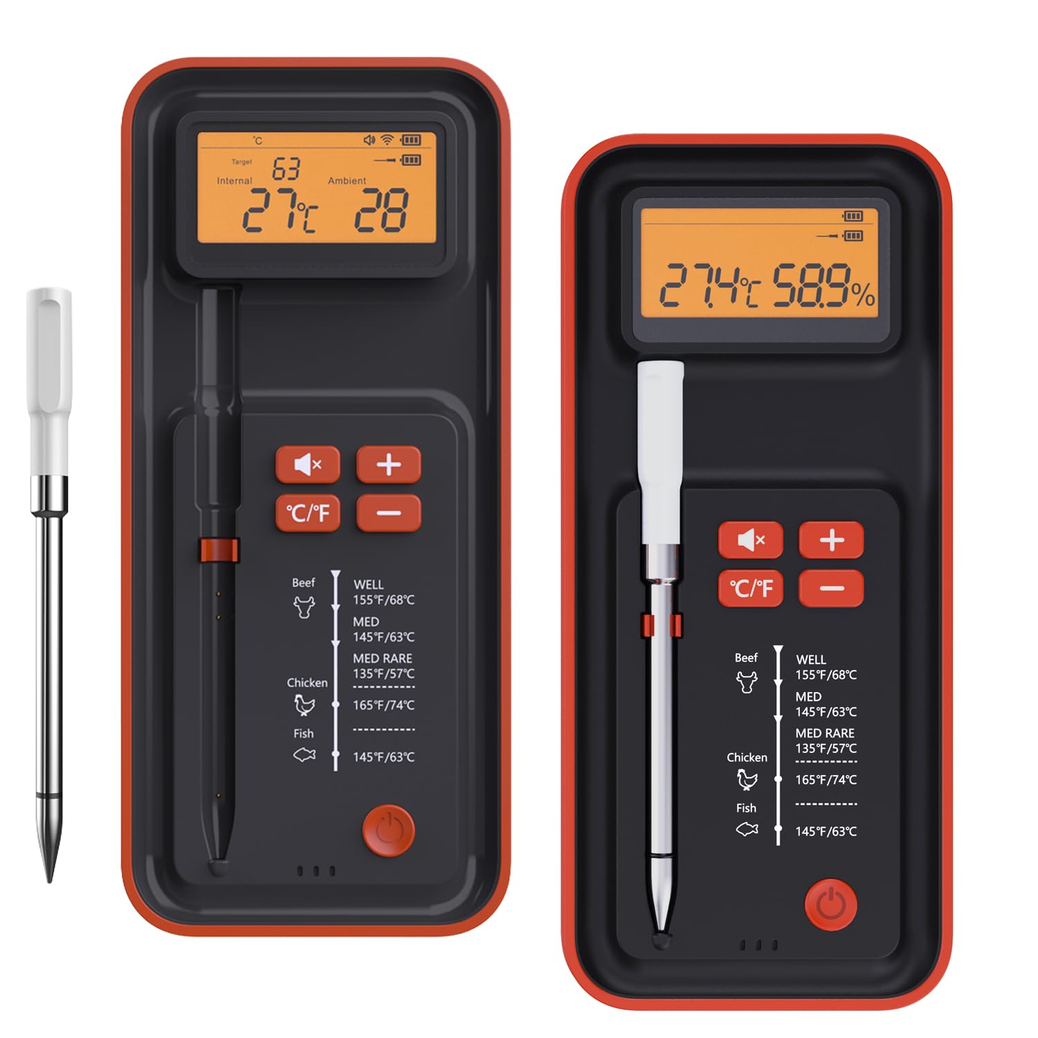 AI Wireless Meat Thermometer 2-Pack Bundle, 500ft Bluetooth Smart Digital BBQ Thermometer for Grilling, Smoker, Oven, Kitchen Cooking, Single Probe per Unit Holiday Gift Bundle