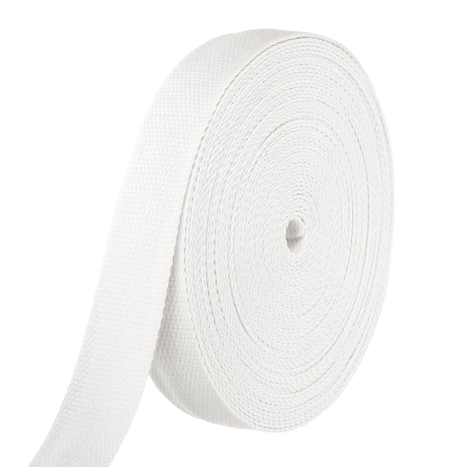sourcing map Cotton Webbing 32mm x 14m (W x L) Polyester Cotton Weave Webbing Strap Twill Tape Ribbon for Art and Crafts Webbing Tote Bag Handles Cloth Belt Making Outdoor Supplies, White