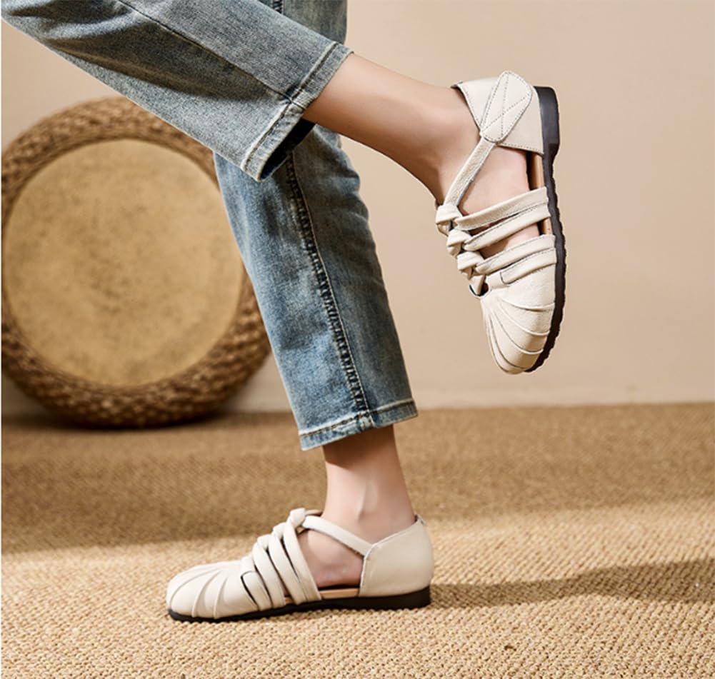 EFLALYHG Sandali romani estivi retrò tessitura Hollow out scarpe piatte da donna | Punta larga ortopedica, romana intrecciata per vacanze al mare e camminare comodamente