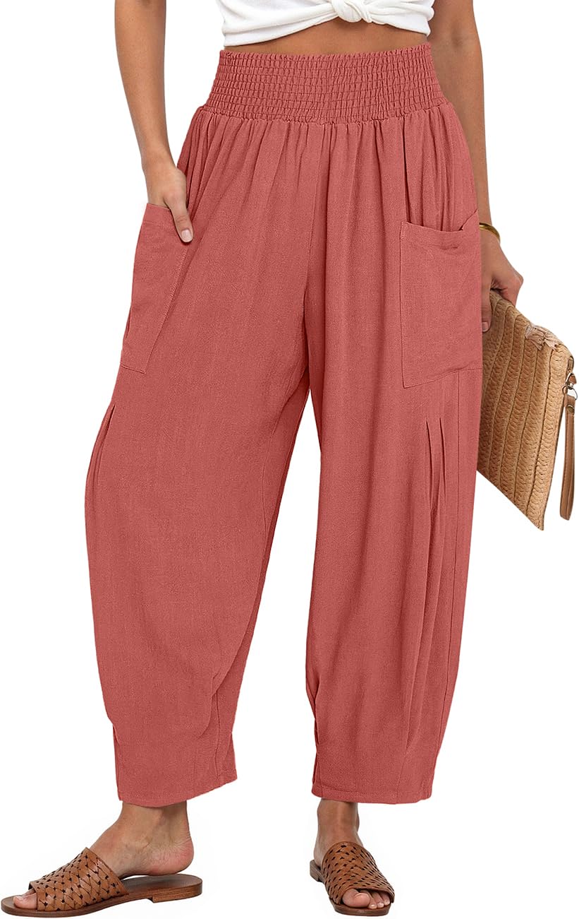 TARSE Women Linen Boho Pants Summer Casual Loose High Waist Cargo Lounge Harem Pant 2025 Beach Travel Vacation Outfits