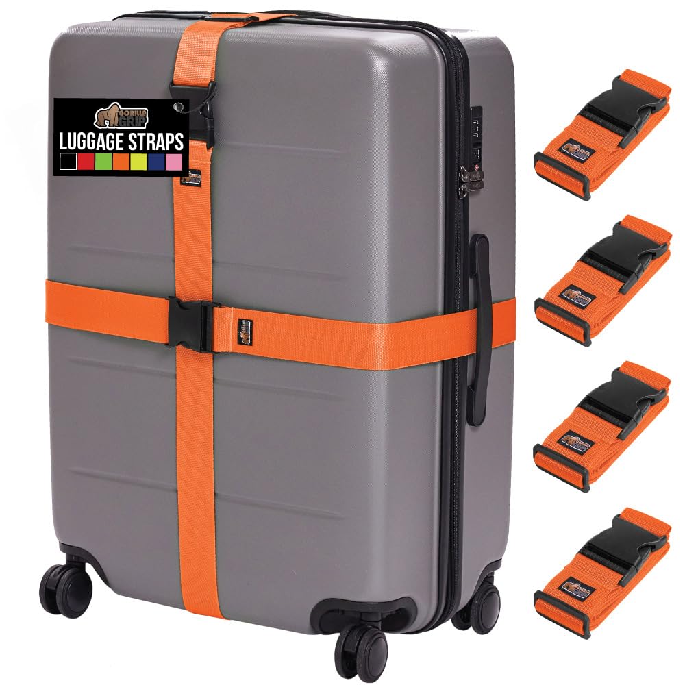 Gorilla Grip Strapazierfähige Gepäckgurte für Koffer, leicht zu identifizieren, hält Koffer zusammen, verlängert die Lebensdauer der Tasche, Gurt verbindet zwei Taschen, Zubehör, Orange