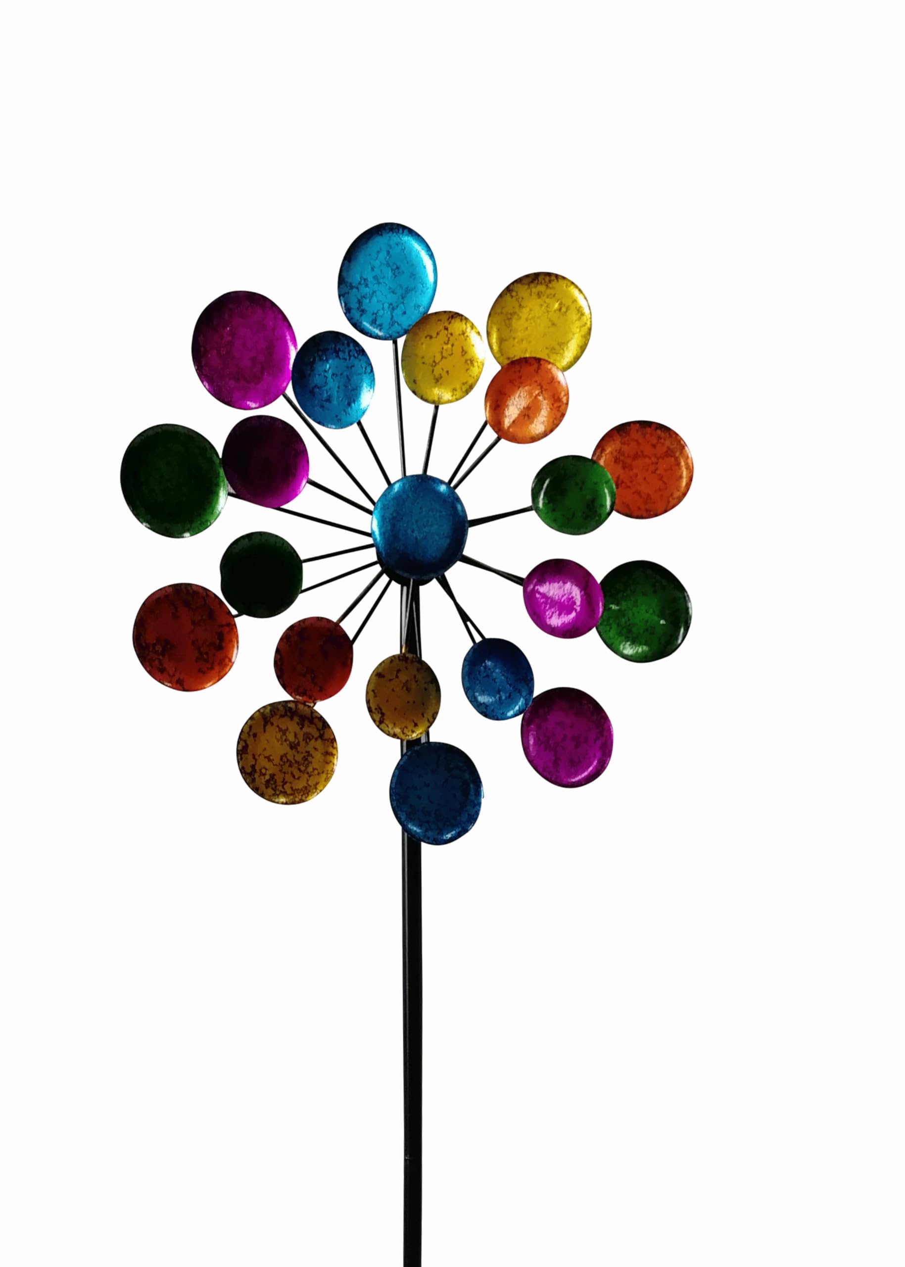 Moulin à vent multicolore en métal - Hauteur : 122 cm - Diamètre : 33 cm