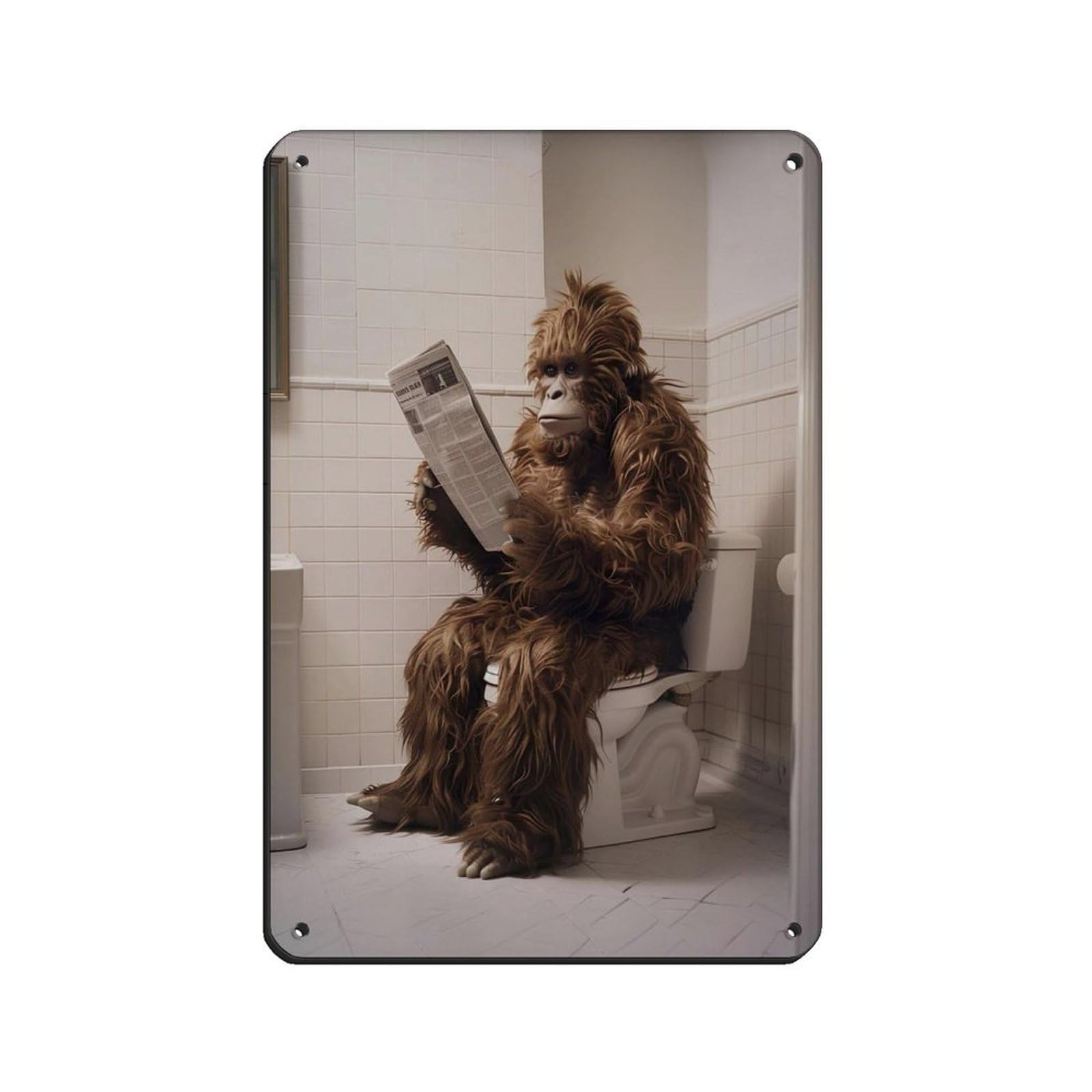 Sasquatch Sitting on The Toilet Reading A Newspaper (4) Retro Poster Metal Tin Sign Chic Art Retro Iron Painting Bar People Cave Cafe Family Garage Poster Wall Decoration 8x12inch(20x30cm)