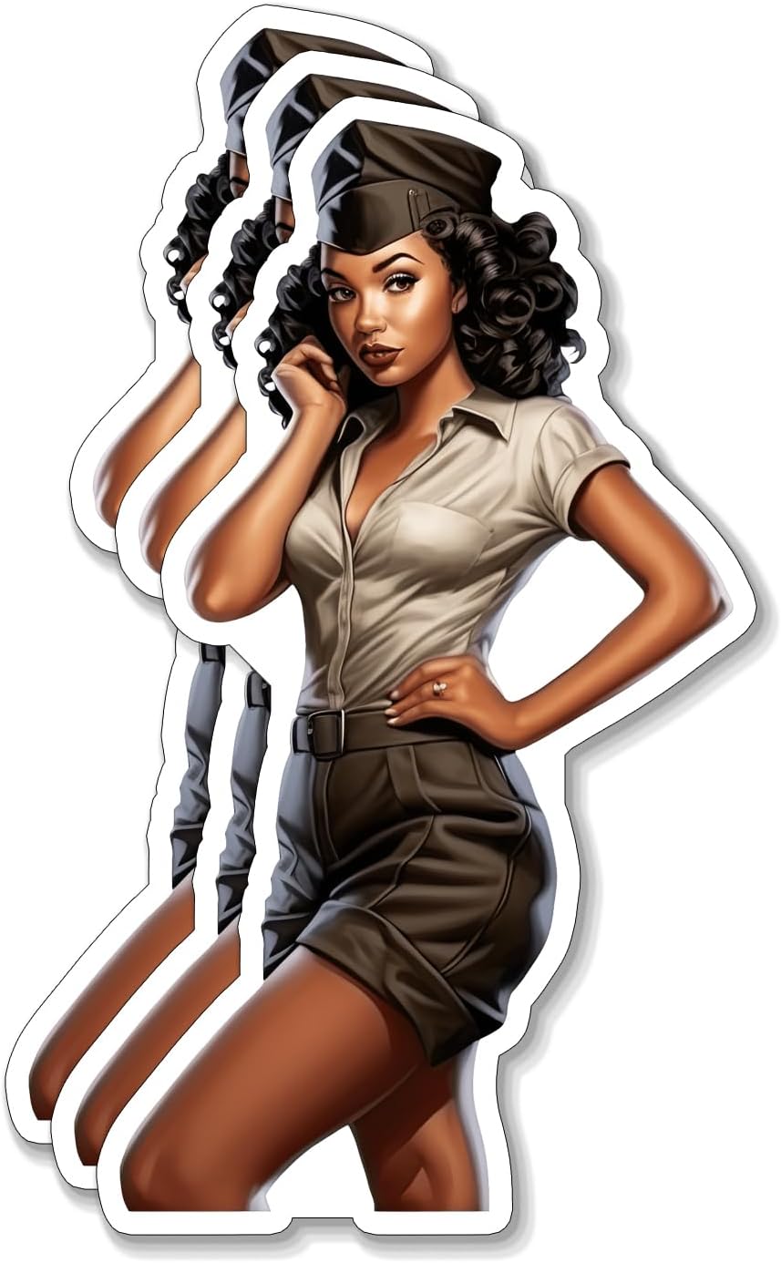 (3PCS) Sexy WW2 Pinup Solider Girl v6 Sticker for Phone Tablet Laptop Car Truck Window | 2" Sticker