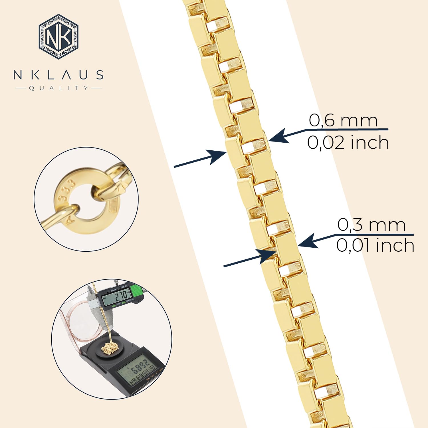 NKlaus 50cm Venezianerkette 333 Gelbgold 8 Karat, Breite 0,6mm