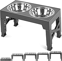 Vista 10 de Niubya Cuencos elevados para perros con 2 cuencos de comida de acero inoxidable para perros, cuenco elevado para perros que se ajusta a 5 alturas