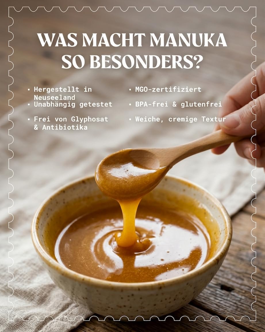 NaturalePiù Manuka Honig 400+MGO Laborgeprüft Neuseeland | 500g. Manuka-Honig aus Neuseeland, laborgeprüft auf Methylglyoxal, für Tee, Toast und Joghurt.