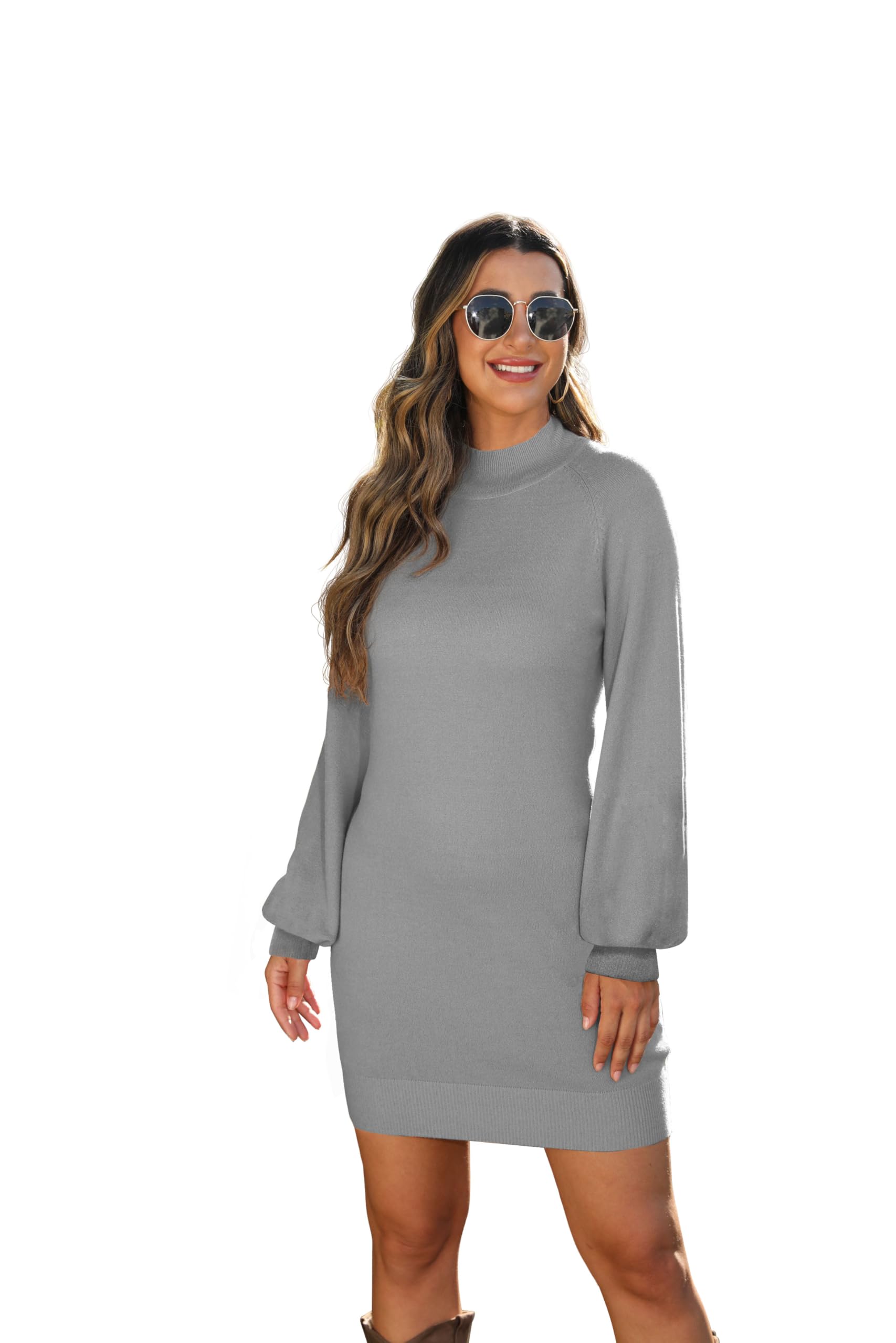 GRECERELLE Robe pull d'hiver moulante à manches longues et col montant pour femme