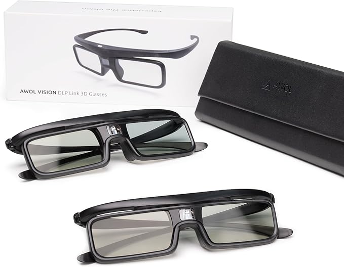 AWOL VISION DLP Link 3D Glasses, Rechargeable Active Shutter Eyewear Compatible with AWOL VISION LTV-3000 Pro and LTV-3500 Pro, Vanish TV & Other DLP-Link 3D projectors (2 Packs)