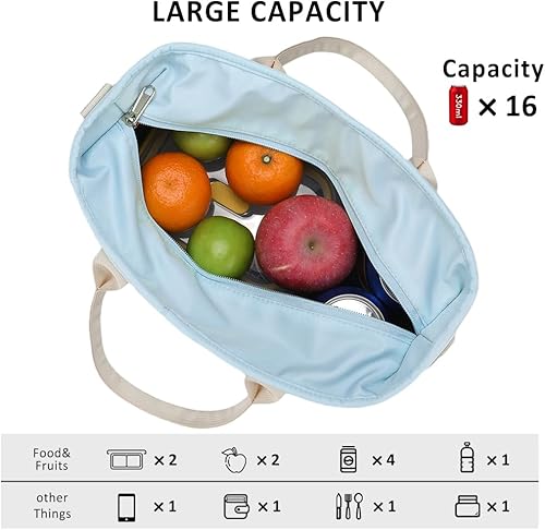 Miniatura 2 de MAXTOP Bolsa de almuerzo térmica para mujer, bolsa de almuerzo grande con correa ajustable para el hombro, 4 bolsillos exteriores para oficina,