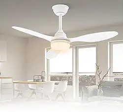 Ventilador de Teto Bivolt 110-220V de Energia 106,7 cm, Ventilador de Teto com Luz LED e Controle Remoto, Motor DC Reversível, 6 Velocidades, Branco