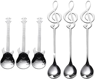 ZYNS Cucchiaio Guitar Coffee Cucchiaini da caffè, 6 Confezione Cucchiaini Carini Cucchiaini in Acciaio Inox Stato Musicale Sagomata Sagomata (3 Nota Musicale +3 Chitarra) Cucchiaino da tè Cucchiaio