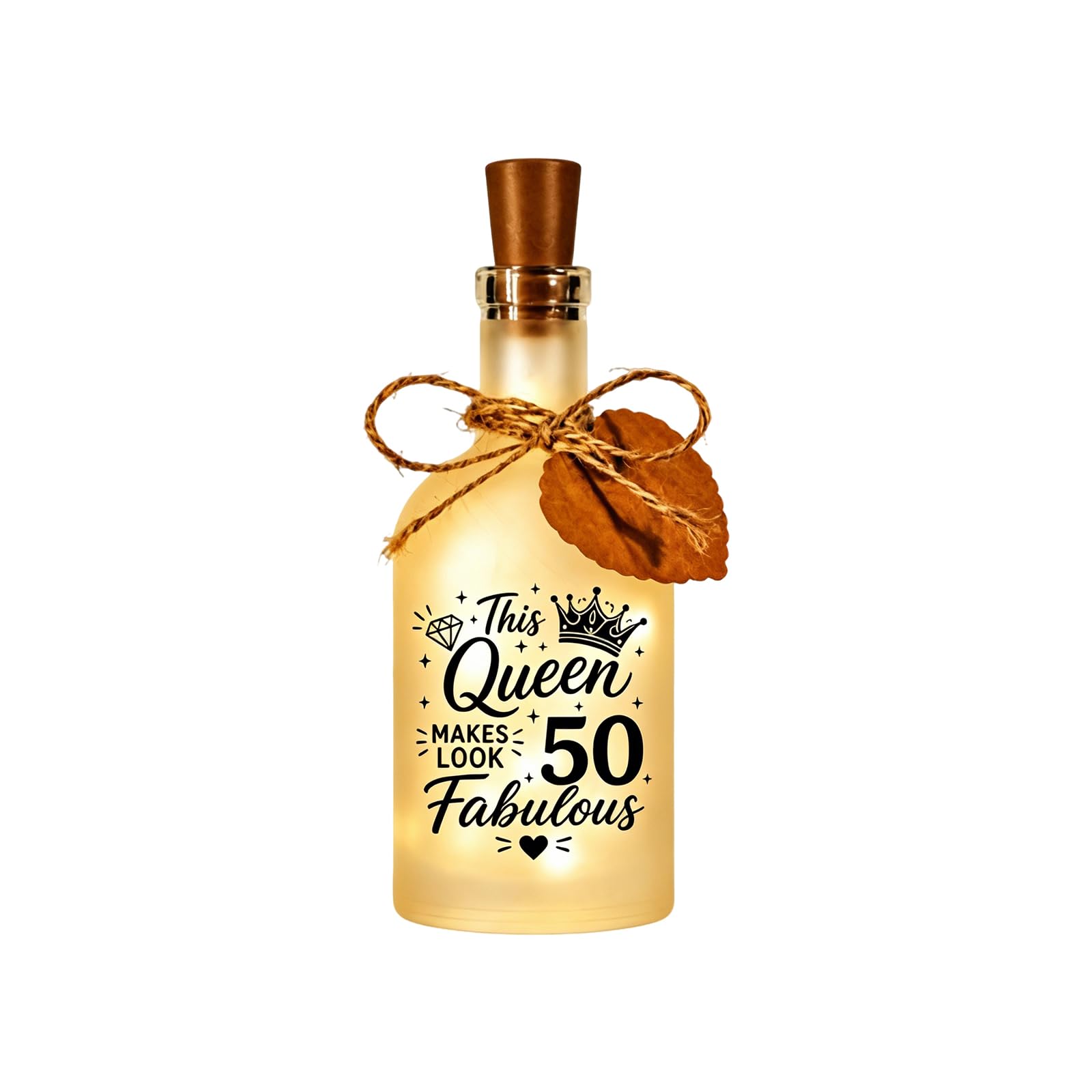 SJAUBKJOG 50th Birthday Gifts for Women, Frosted Glass Led Bottle Light with Gift Tag, 50th Birthday Gift Ideas Mum Sister, Gifts for 50 Year Old Women, 50th Birthday Decorations [Energy Class A]
