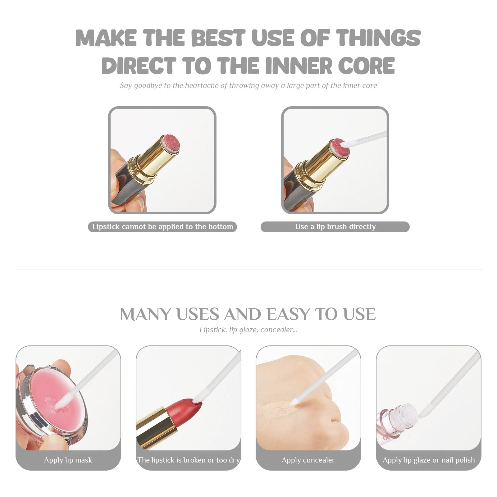 Desechables Brochas para labios Varitas,200 Piezas aplicador de lápiz labial,pinceles de labios correctores de brillo labial, herramientas de maquillaje para labios y ojos (Blanco)