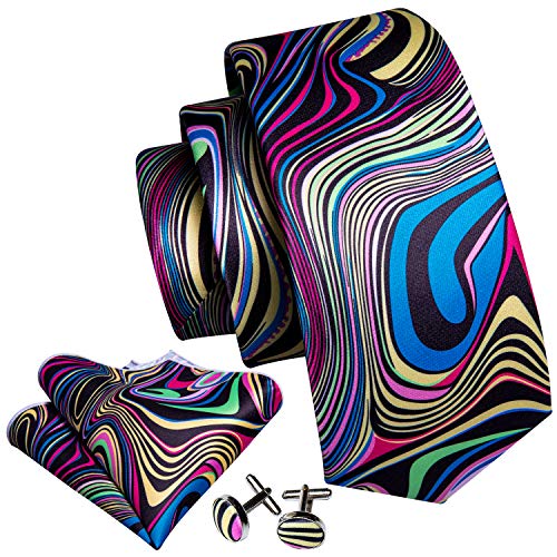 Image of Barry.Wang Classic Mens Ties Silk Necktie Pocket Square Cufflinks Set Woven Designer Wedding Business