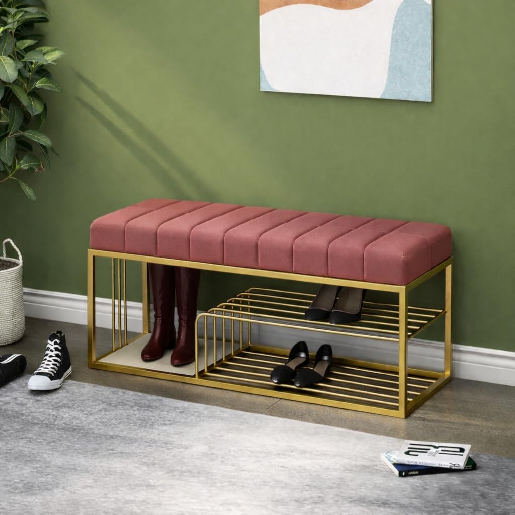 Ottoman with Storage Medium Size Bench and Velvet Upholstery, The Entryway Sleeping Bench Ottoman, Sofa, Footstool, Bed End Table, Settee, with Storage for Living Area and Bedroom - Pink-image-24