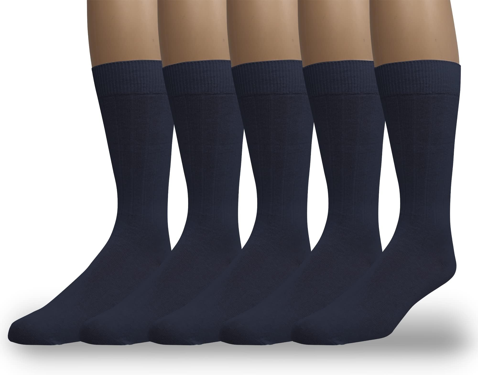 EMEM Men's Ribbed Cotton Classic Crew Dress Socks 5-Pack, Big and Tall Available
