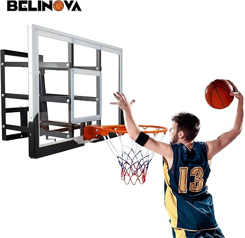 Miniatura 9 de Belinova Tablero de baloncesto de montaje en pared de 54 pulgadas, altura ajustable para baloncesto y soporte de pared con llanta, soporte de pared