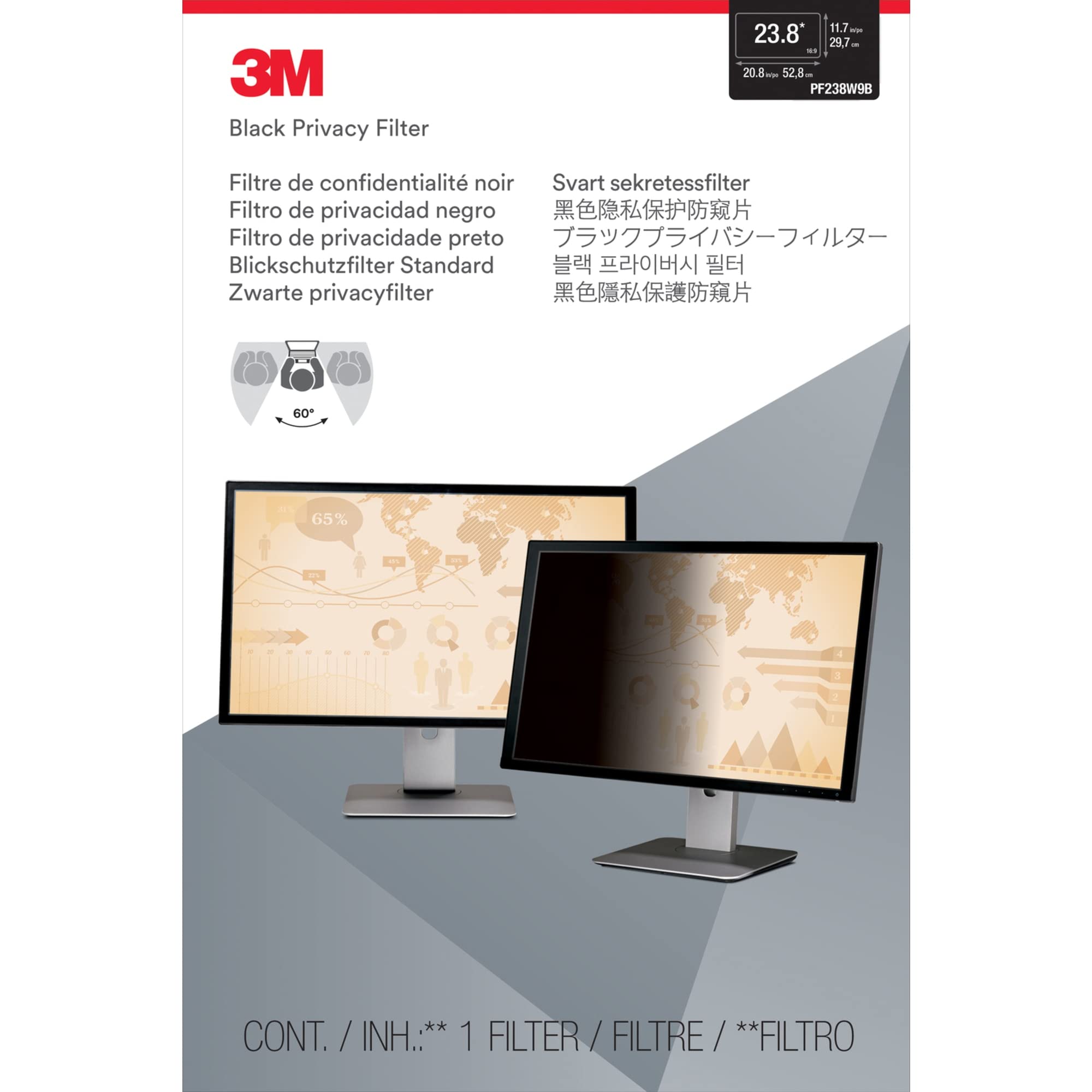 3M Privacy Filter for 23.8" Widescreen Monitor (16: 9 Aspect Ratio)