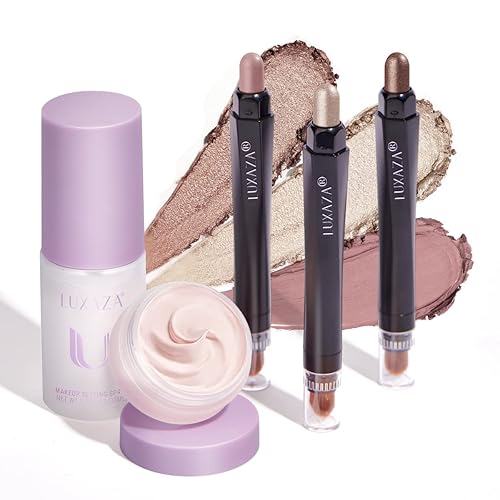 LUXAZA Sombra de ojos en barra de 3 piezas, lápiz neutro con base de sombra de ojos y spray fijador, kit de maquillaje de ojos 3 en 1 a prueba de