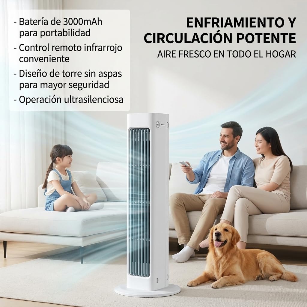 BreezaMax Aire Acondicionado Personal Portátil y Súper Silencioso, Enfriador de Aire Eficaz para Casa y Exterior: Ideal para Habitación, Cocina, Camping y Tienda de Campaña, Incluye Mando y Batería