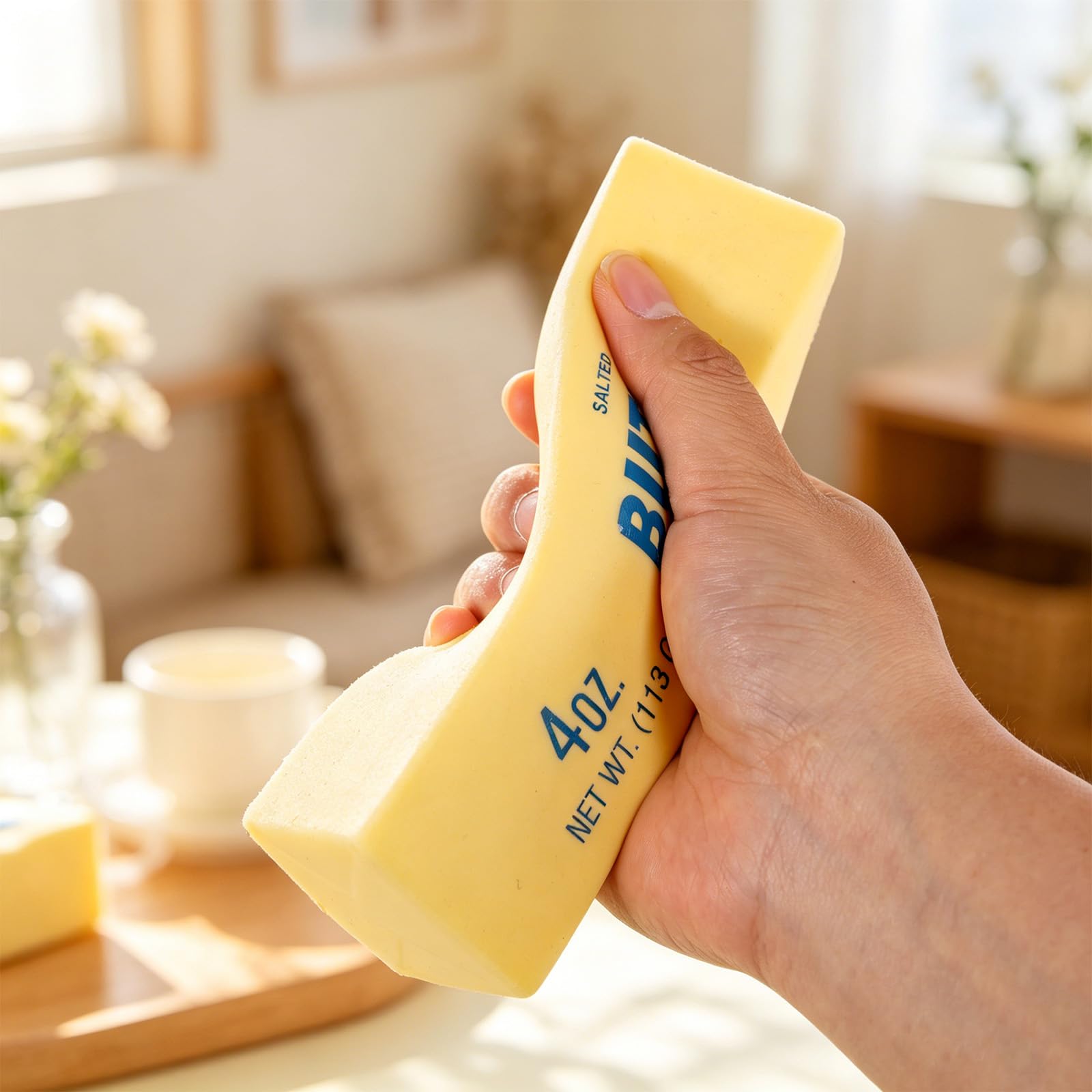 Lyreh Giocattolo da Spremere di Burro, Bastoncino di Burro Giocattoli a Lenta Crescita Relax in Materiale PU per Ufficio Scuola Sollievo Dall'Ansia e Decompressione(Giallo Chiaro)