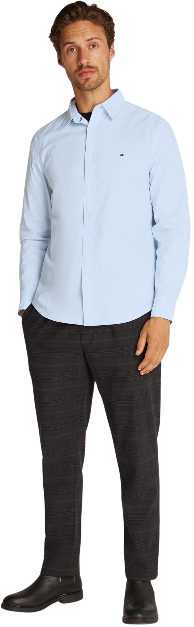 Tommy Hilfiger Camisa Hombre Flex Poplin Kent Collar Camisa Business, Azul (Sweet Blue), XS