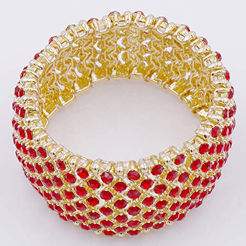 Lavencious Tennis Rhinestone Stretch Bridal Bracelets Evening Party Jewelry For Women Girl, Women's Stretch Bracelets (Gold - Red) #TOP2
