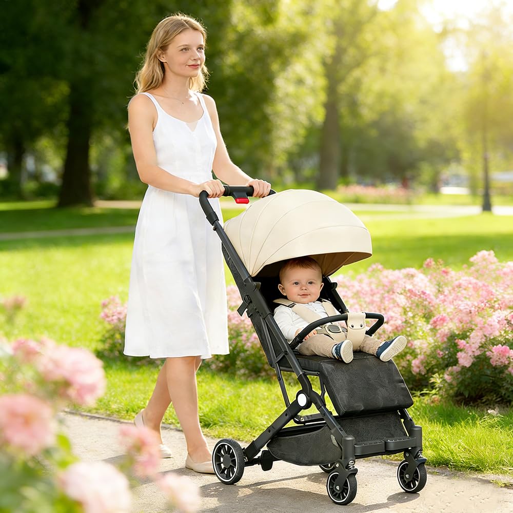 Passeggino ultra compatto, comodo e leggero, dalla nascita fino a 4 anni, 0-15 kg, sedile versatile per tutte le fasi (Kaki)