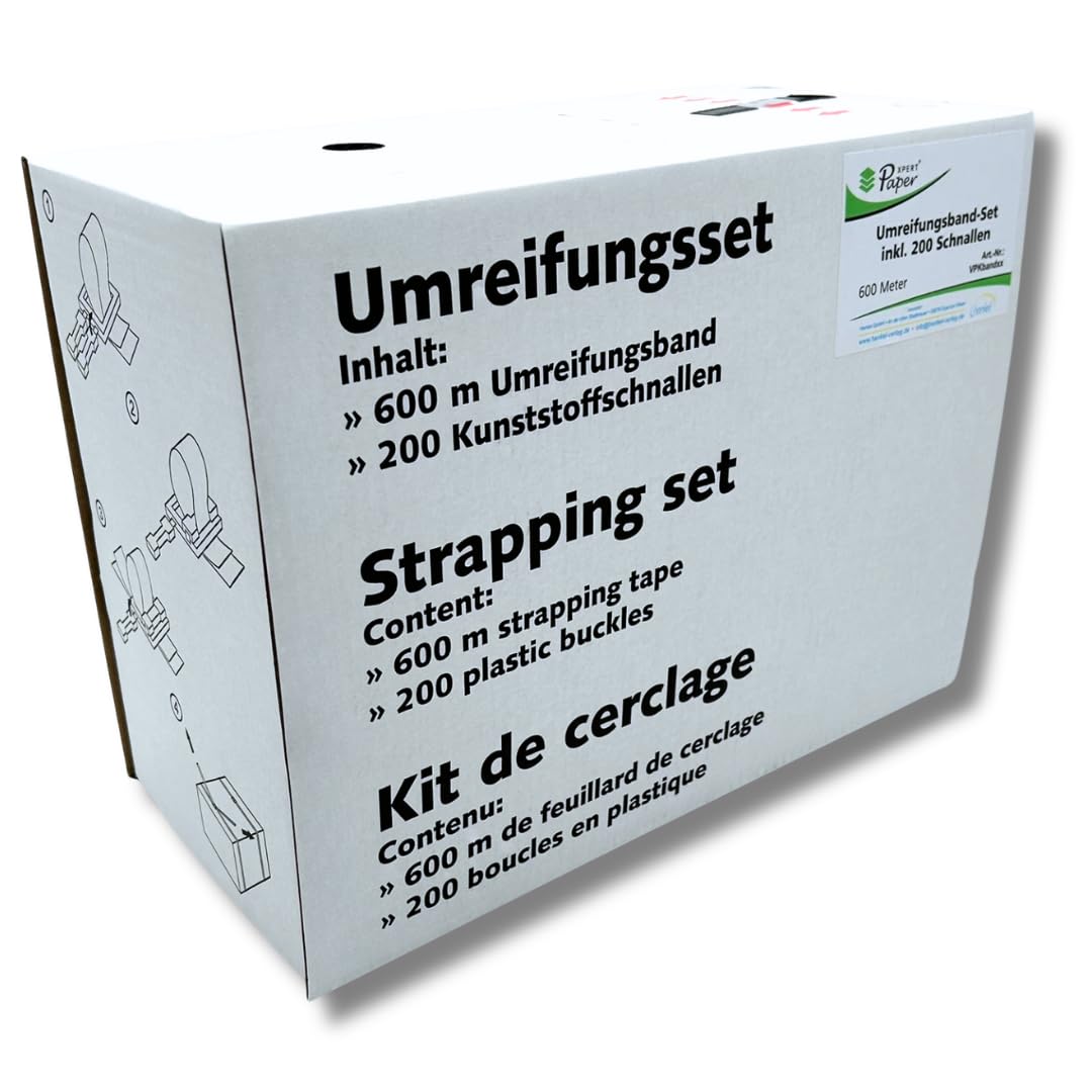Umreifungs-Set 600 Meter PP-Umreifungsband inkl. 200 PP-Verschlussklammern Made in Germany